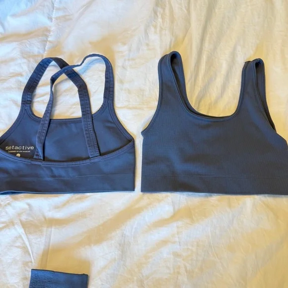 SET Active Seamless Sports Bra & High Waist Leggings Set of 3 - Slate Blue - Picture 3 of 6